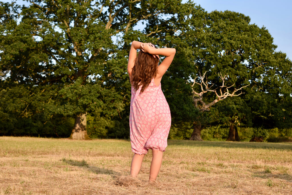Pink Leaf Cotton Playsuit