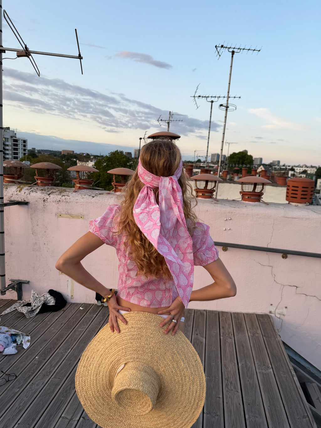 Pink Leaf Puff Sleeve Blouse