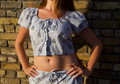 Blue Stripe Puff Sleeve Blouse